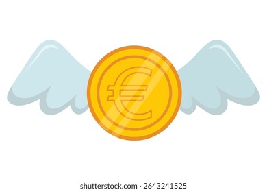 Conceptual Illustration of a Euro Coin with Wings Representing Soaring Wealth, Freedom, and Success in Financial Growth and Prosperity