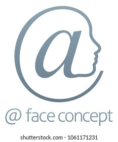 Conceptual illustration of a face in profile formed from an at sign symbol