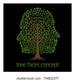 A conceptual illustration of faces in the shape of a tree