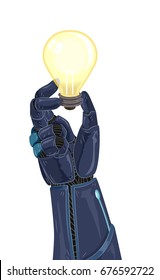 Conceptual Illustration Featuring an Artificial Arm Holding a Light Bulb
