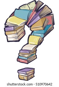 Conceptual Illustration Featuring a Large Collection of Books Forming the Shape of a Question Mark