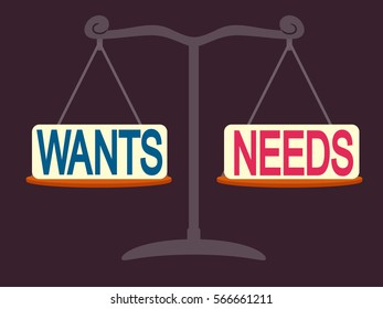 Conceptual Illustration Featuring a Scale Weighing Between Wants and Needs