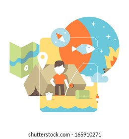 conceptual illustration of fishing. flat design concept