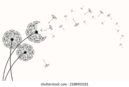 Conceptual illustration of freedom and serenity. Three dandelions blowing in the wind. 
