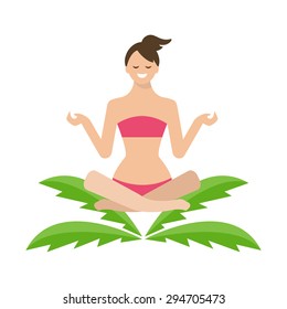Conceptual illustration of a girl in lotus position, sitting on a palm tree. Vector
