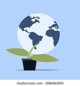 Ilustración conceptual de un globo que descansa sobre hojas de plantas