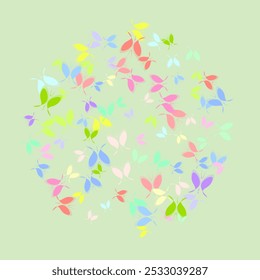 Conceptual illustration of group community and social organization. Butterflies scatter from the circle. 