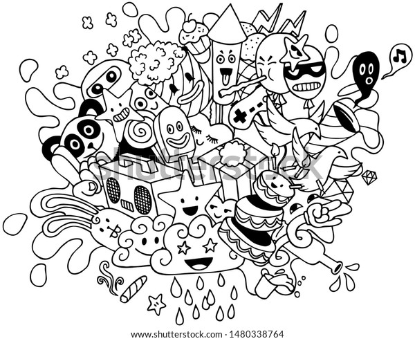 Conceptual Illustration Hand Drawn Party Doodle Stock Vector (Royalty ...