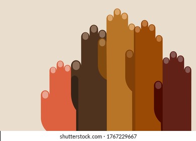 Conceptual Illustration Of Hands Of Different Colours Are United Together