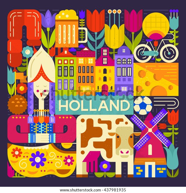 Conceptual Illustration Holland Symbols Made Modern Stock Vector 