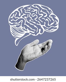 Conceptual Illustration of a Human Brain Floating Above an Open Hand