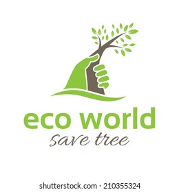 Conceptual illustration of a human hand saving tree