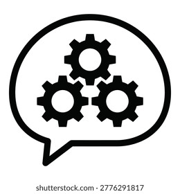 Conceptual illustration of interlocking gears inside a speech bubble representing mechanical thought or problemsolving process icon