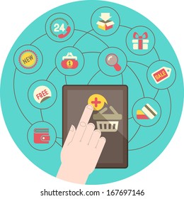 Conceptual illustration of Internet shopping using tablet