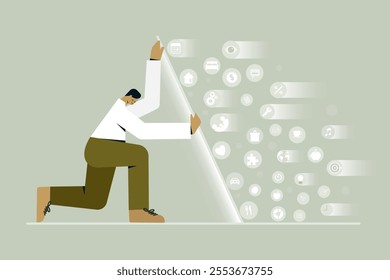 Conceptual illustration of a man blocking out the duties and responsibilites