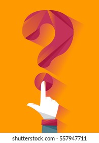 Conceptual Illustration of a Man Pressing the Dot at the Bottom of a Question Mark