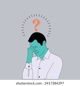 Conceptual illustration of a man thinking with on his head a question mark