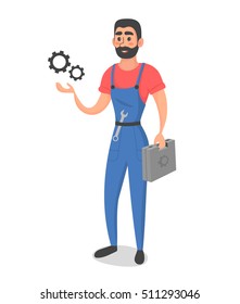 Conceptual illustration of master or foreman, with instruments. Cartoon vector style