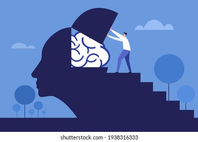 Conceptual illustration of a medical professional examining the human brain