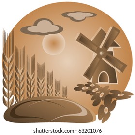 Conceptual illustration of mill with wheat ears instead of vanes
