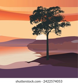 Conceptual illustration of nature sunset, sunrise