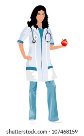 Conceptual illustration of a nurse/doctor holding an red apple. Mesh gradients used.