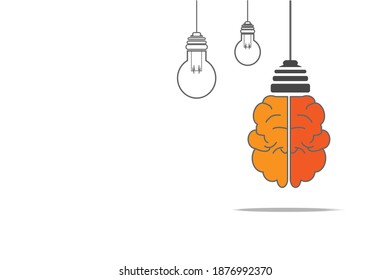 Conceptual illustration on the brain and light bulb Represents thought White background vector illustration
