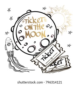 Conceptual illustration on the theme of space travel. Flying in the space shuttle. Design for t-shirts, gifts, promotional leaflets and feature articles about space.