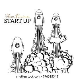 Conceptual illustration on the theme of space travel. Flying in the space shuttle. Design for t-shirts, gifts, promotional leaflets and feature articles about space.