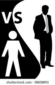 Conceptual illustration with one man versus another