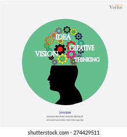 Conceptual Illustration of a open minded man.  open head of human vector,thinking concept vector.human with gear.vector illustration.