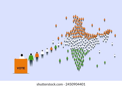 Conceptual illustration of people in the geographical shape of India to cast vote