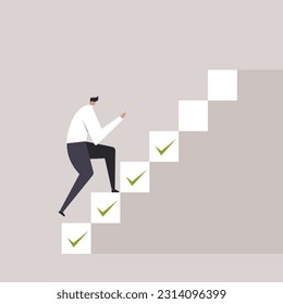 Conceptual illustration of a person climbing up stairs marked with ‘yes’ ticks.