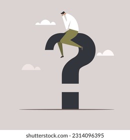 Conceptual illustration of a person sitting over a question mark and thinking.