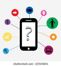 Conceptual illustration of a phone with business and financial icons