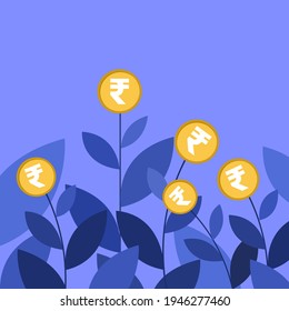 Conceptual illustration of Plants flowered with Rupee coins