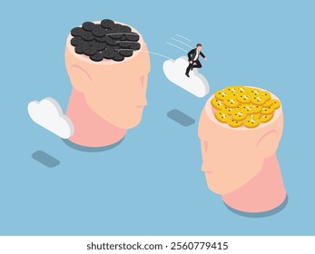 Conceptual Illustration of Positive vs Negative Thinking 3d isometric vector illustration