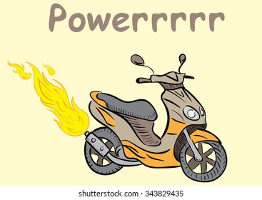 Conceptual illustration with the powerful fiery scooter