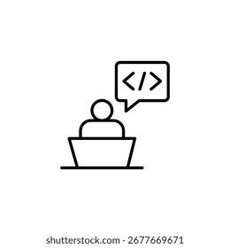 Conceptual Illustration Of A Programmer Coding With Speech Bubble And Code Snippet
