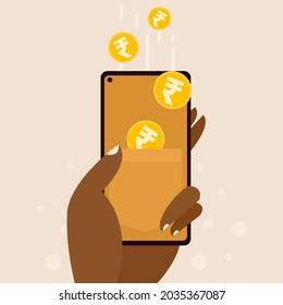 Conceptual illustration of receiving  cash payments through mobile phones