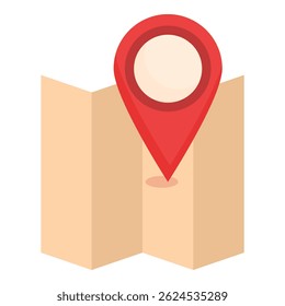 Conceptual illustration of a red location pin marking a spot on a folded paper map, symbolizing travel plans and navigation