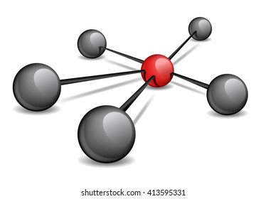 The conceptual illustration - a red sphere in the center connects the black ones. Vector illustration. 