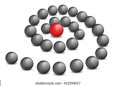 Conceptual illustration - a red sphere in the spiral center