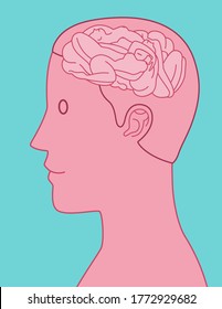 Ilustración conceptual que representa el cerebro de un hombre obsesionado con las mujeres