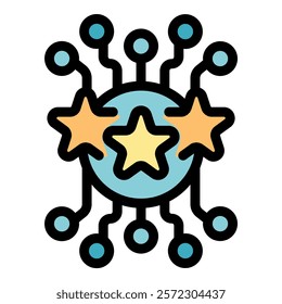 Conceptual illustration representing a neural network giving a three star rating, symbolizing excellent performance and positive feedback