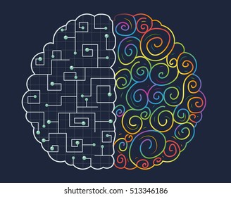 Conceptual Illustration of the Right and Left Hemispheres of the Human Brain