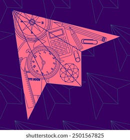 A conceptual illustration of school learning, depicting an airplane filled with educational supplies soaring towards the sky