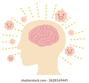 Conceptual illustration of serotonin and oxytocin being released from the brain, the “happy hormones”