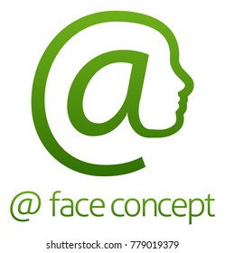 A conceptual illustration of an at sign commercial at symbol forming a face in profile