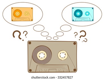Conceptual illustration the sketch of the dreaming audio cassette